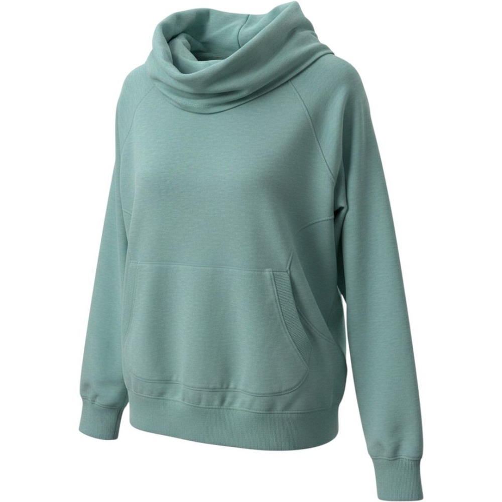 LL Bean Women XL Seafoam Green Cowl Neck Pullover Sweatshirt Thumbholes 290312